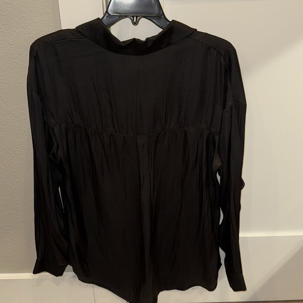 NWT Lush Satin Henley Shirt Blouse Black Size S - Picture 5 of 6